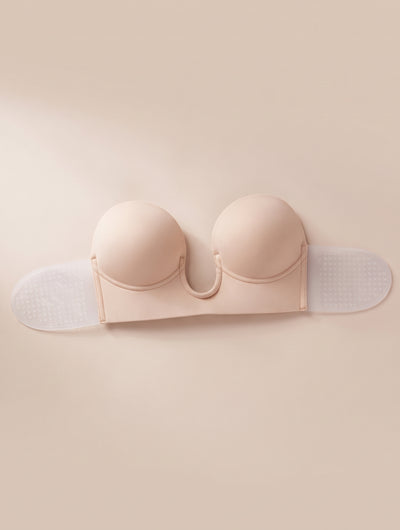 U-Plunge Strapless Backless Adhesive Push-Up Bra with Sticky Side Wings