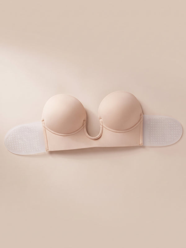 U-Plunge Strapless Backless Adhesive Push-Up Bra with Sticky Side Wings