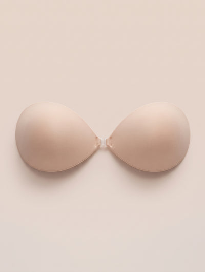 Strapless Fabric Adhesive Bra with Front Clip — Non-Stick Center