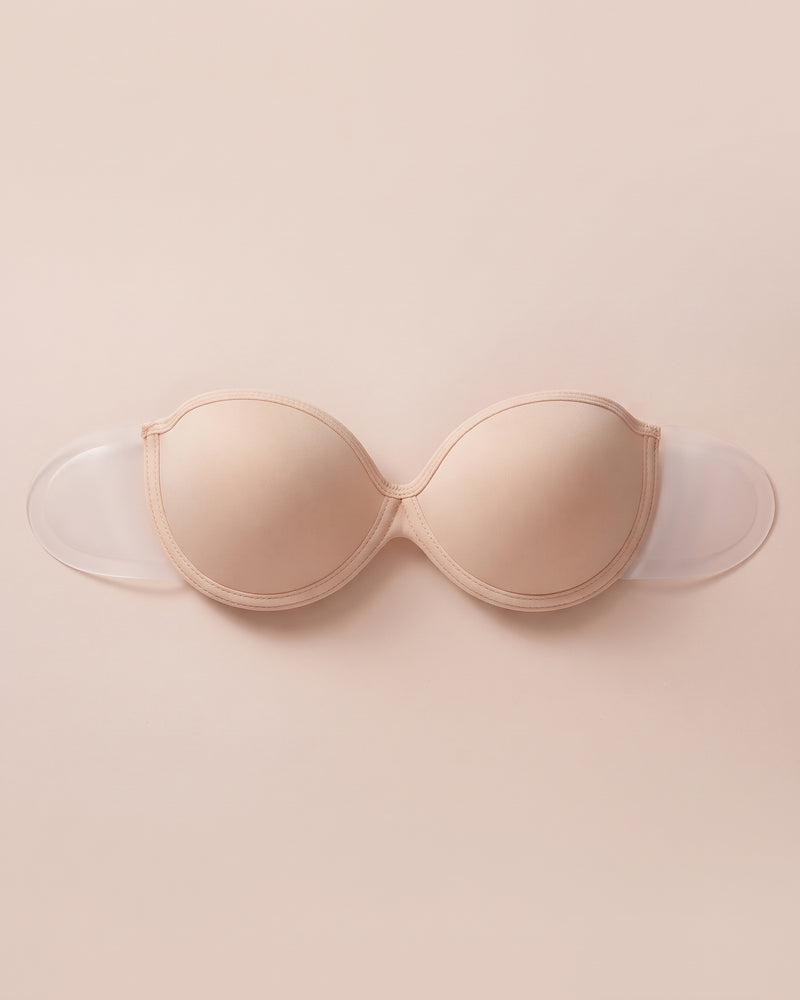 Strapless Backless Fabric Adhesive Bra with Adhesive Side Wings