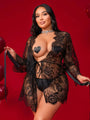 Sheer Lace Robe with Satin Belt